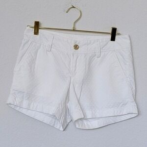 Lilly Pulitzer The Callahan Short Womens 2 White Textured Cotton Chino Preppy
